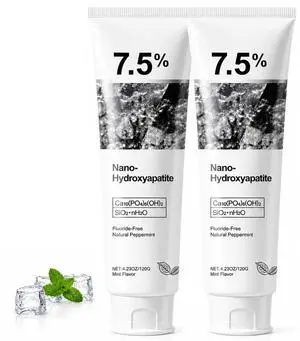 7.5% Nano Hydroxyapatite Toothpaste, Fluoride-Free Toothpaste for Sensitive Teeth, Fresh Mint Flavor, Gentle Daily Oral Care (Pack of 2) 7.5% Nano Hydroxyapatite Toothpaste, Fluoride-Free Toothpaste for Sensitive Teeth, Fresh Mint Flavor, Gentle Daily Oral Care (Pack of 2)