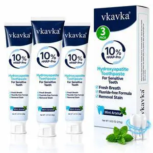 10% Hydroxyapatite Toothpaste 3 Packs, Fluoride Free Nano Hydroxyapatite Toothpaste, Protects Enamel and Strengthens Teeth, Clean Breath and Cares for Oral Health Mint Flavor 9.52 OZ 10% Hydroxyapatite Toothpaste 3 Packs, Fluoride Free Nano Hydroxyapatite Toothpaste, Protects Enamel and Strengthens Teeth, Clean Breath and Cares for Oral Health Mint Flavor 9.52 OZ