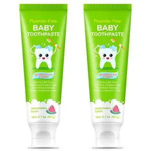 Fluoride-Free Baby Toothpaste for Ages 2-3 Natural Fruit-Flavored Mild Formula Pea-Sized Amount for Developing Teeth 2.1 oz (60g) (2 Pack, Watermelon) Fluoride-Free Baby Toothpaste for Ages 2-3 Natural Fruit-Flavored Mild Formula Pea-Sized Amount for Developing Teeth 2.1 oz (60g) (2 Pack, Watermelon)