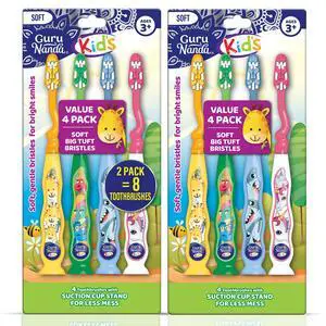 Kids Toothbrush with Suction Cup & Fun Animal Designs - Soft Bristles for Healthy Gums- Non-Slippery & Mess-Free Toothbrush, 3+ Age- 4 Count (Pack of 2) Kids Toothbrush with Suction Cup & Fun Animal Designs - Soft Bristles for Healthy Gums- Non-Slippery & Mess-Free Toothbrush, 3+ Age- 4 Count (Pack of 2)