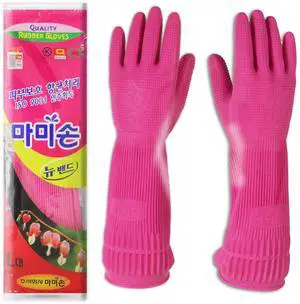 Kitchen Rubber Gloves New Band, 1 Pair, Large, Made in Korea | Korean natural latex, long cuff, thick and durable, textured non-slip grip, for dishwashing and kitchen cleaning Kitchen Rubber Gloves New Band, 1 Pair, Large, Made in Korea | Korean natural latex, long cuff, thick and durable, textured non-slip grip, for dishwashing and kitchen cleaning