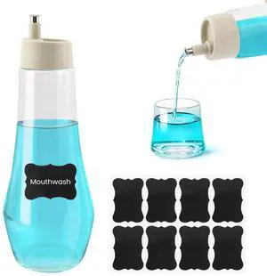Glass Mouthwash Dispenser for Bathroom, 260 ml Refillable Mouth Wash Container Kitchen Countertop Small Glass Bottle with Lid Cup and Blackboard Stickers for Oils Juices Vinegars(COLOR:Transparent) Glass Mouthwash Dispenser for Bathroom, 260 ml Refillable Mouth Wash Container Kitchen Countertop Small Glass Bottle with Lid Cup and Blackboard Stickers for Oils Juices Vinegars(COLOR:Transparent)