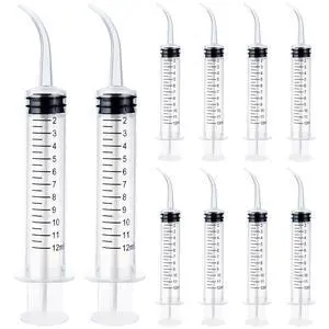 10 Pcs Plastic Syringes with Curved Tip, 12cc Disposable Dental Irrigation Syringe, 12ml Mouthwash Cleaner Syringes for Oral Care Pet Feeding Liquid Measurement 10 Pcs Plastic Syringes with Curved Tip, 12cc Disposable Dental Irrigation Syringe, 12ml Mouthwash Cleaner Syringes for Oral Care Pet Feeding Liquid Measurement