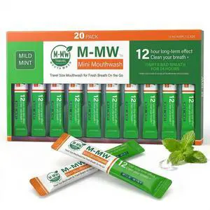 Travel Size Alcohol Free Mouthwash Packets for Fresh Breath, 20 Count | Bad Breath Treatment, TSA Compliant & Leak-Proof, 12-Hour Protection, Individual Packets, Mild Mint, On-The-Go Travel Size Alcohol Free Mouthwash Packets for Fresh Breath, 20 Count | Bad Breath Treatment, TSA Compliant & Leak-Proof, 12-Hour Protection, Individual Packets, Mild Mint, On-The-Go