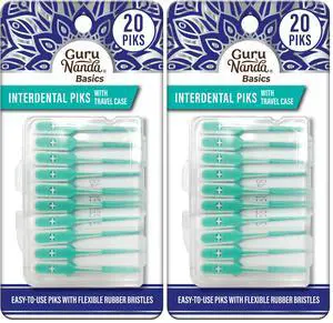 Interdental Picks with Travel Case - Floss Tooth Pick for Teeth Cleaning - Flexible Rubber Bristles - 20 Picks (Pack of 2) Interdental Picks with Travel Case - Floss Tooth Pick for Teeth Cleaning - Flexible Rubber Bristles - 20 Picks (Pack of 2)
