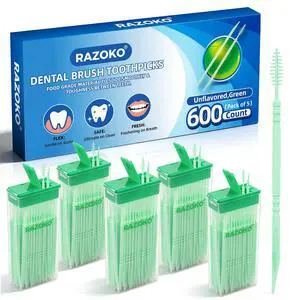Interdental Plastic Toothpicks,Total 600CT(5 Packs),Unflavored,Green | Disposable Oral Pick,Food-Grade Interdental Brush with Portable Case for Travel & Home Interdental Plastic Toothpicks,Total 600CT(5 Packs),Unflavored,Green | Disposable Oral Pick,Food-Grade Interdental Brush with Portable Case for Travel & Home