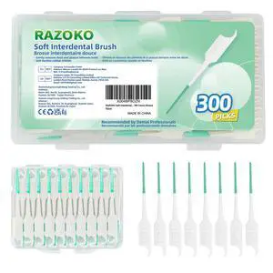 Silicone Soft Interdental Brushes | 300 Count Rubber Dental Picks with Travel Case | PFAS & BPA-Free Silicone Soft Interdental Brushes | 300 Count Rubber Dental Picks with Travel Case | PFAS & BPA-Free