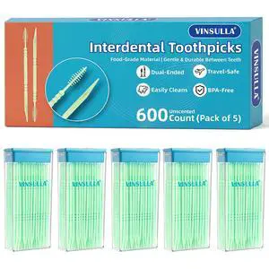 Interdental Toothpicks and Brush,600 CT Total/5 Packs,Unflavored | Dual-Ended Plastic Floss Picks with Portable Case for Travel,Braces & Daily Oral Care Interdental Toothpicks and Brush,600 CT Total/5 Packs,Unflavored | Dual-Ended Plastic Floss Picks with Portable Case for Travel,Braces & Daily Oral Care