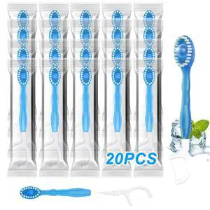 20 Pack 5-in-1 Disposable Toothbrushes with Toothpaste, Mint Flavor | Built-in Floss, Toothpick & Tongue Scraper, Individually Wrapped Mini Toothbrush Set for Travel, Camping & Daily Work Use 20 Pack 5-in-1 Disposable Toothbrushes with Toothpaste, Mint Flavor | Built-in Floss, Toothpick & Tongue Scraper, Individually Wrapped Mini Toothbrush Set for Travel, Camping & Daily Work Use