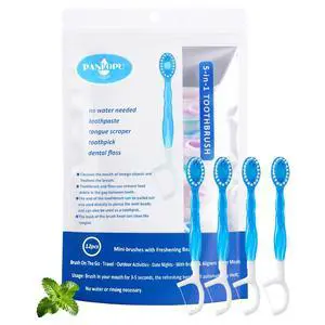 Disposable Toothbrush 4inch 5-in-1 Toothpaste Bead 12 pcs (Mint) | Gentle On Gums Toothpaste Bead+Dental Floss+Toothpick+Tongue Scraper Mini Compact Size Disposable Toothbrush 4inch 5-in-1 Toothpaste Bead 12 pcs (Mint) | Gentle On Gums Toothpaste Bead+Dental Floss+Toothpick+Tongue Scraper Mini Compact Size