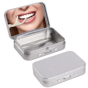 2Pack Travel Floss Picks Case, Refillable Portable Floss Pick Holder and DispenserSmall tin Box with MirrorSilver 2Pack Travel Floss Picks Case, Refillable Portable Floss Pick Holder and DispenserSmall tin Box with MirrorSilver