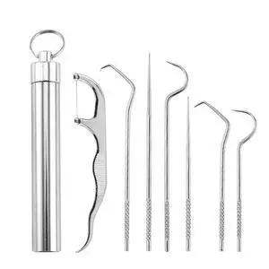 Dental Teeth Pick 7 Pack Stainless Steel Toothpick Kit Dental Tools Tooth Stains Remover Dental Floss Ficks Teeth Cleaning Tools with Holder for for Outdoor Picnic, Camping, Travel Dental Teeth Pick 7 Pack Stainless Steel Toothpick Kit Dental Tools Tooth Stains Remover Dental Floss Ficks Teeth Cleaning Tools with Holder for for Outdoor Picnic, Camping, Travel