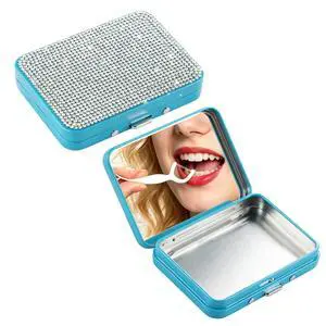 2Pack Bling Dental Floss Pick Case with Mirror, Portable Refillable Toothpick Flossers Holder Container, Small Cotton Swab Tin Box for Travel(Blue) 2Pack Bling Dental Floss Pick Case with Mirror, Portable Refillable Toothpick Flossers Holder Container, Small Cotton Swab Tin Box for Travel(Blue)