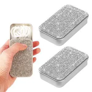 2Pcs Bling Dental Floss Holder,Portable & Refillable Floss Pick Holders, Metal Tin Box Case for Q-tip,Cotton Swab(White) 2Pcs Bling Dental Floss Holder,Portable & Refillable Floss Pick Holders, Metal Tin Box Case for Q-tip,Cotton Swab(White)