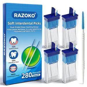 Soft Silicone Interdental Brushes and Dental Picks,280 Count (Blue) | Dual-Ended Disposable toothpicks,Unflavored Gentle on Gums,Perfect for Braces,Bridges,Implants & Portable Hygienic Case Soft Silicone Interdental Brushes and Dental Picks,280 Count (Blue) | Dual-Ended Disposable toothpicks,Unflavored Gentle on Gums,Perfect for Braces,Bridges,Implants & Portable Hygienic Case