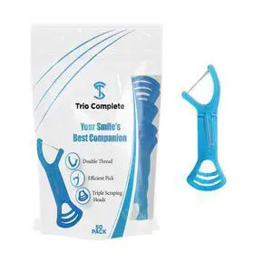 Floss Picks with Tongue Scraper 3-in-1 Double Thread Dental Picks, Disposable Toothpicks for Travel & On-the-Go (50 Count) Floss Picks with Tongue Scraper 3-in-1 Double Thread Dental Picks, Disposable Toothpicks for Travel & On-the-Go (50 Count)