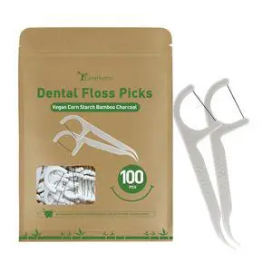 Biodegradable Dental Floss Picks, Natural Flossers 100 Count | Plant-Based Floss Sticks, Strong Bamboo Charcoal Thread Toothpick, Vegan Corn Starch Handle, Eco Friendly Teeth Cleaning Biodegradable Dental Floss Picks, Natural Flossers 100 Count | Plant-Based Floss Sticks, Strong Bamboo Charcoal Thread Toothpick, Vegan Corn Starch Handle, Eco Friendly Teeth Cleaning