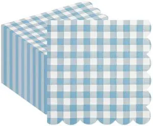 50PCS Blue Scalloped Gingham Paper Napkins | Light Blue and White Striped, Checkered Dessert Napkins, Disposable, Birthday Baby Shower Wedding Party 50PCS Blue Scalloped Gingham Paper Napkins | Light Blue and White Striped, Checkered Dessert Napkins, Disposable, Birthday Baby Shower Wedding Party