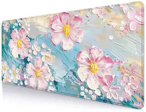 Large Mouse Pad Mousepad, Pink Flowers in a Blue Desk Mats for Desktop, Watercolor Beautiful Floral Laptop Computer Desk Pad, Non-Slip Rubber Base Desktop Mat, 31.5 x 11.8 inches Large Mouse Pad Mousepad, Pink Flowers in a Blue Desk Mats for Desktop, Watercolor Beautiful Floral Laptop Computer Desk Pad, Non-Slip Rubber Base Desktop Mat, 31.5 x 11.8 inches