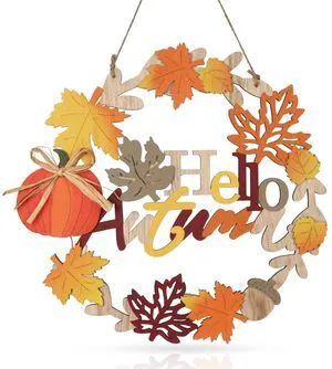12 Inch Fall Wreaths for Front Door Decor Outdoor Indoor | 3D Wooden Fall Door Sign Hanging Pumpkin Maple Leaf Wreath with Autumn Sign for Harvest Home Farmhouse Window Wall 12 Inch Fall Wreaths for Front Door Decor Outdoor Indoor | 3D Wooden Fall Door Sign Hanging Pumpkin Maple Leaf Wreath with Autumn Sign for Harvest Home Farmhouse Window Wall