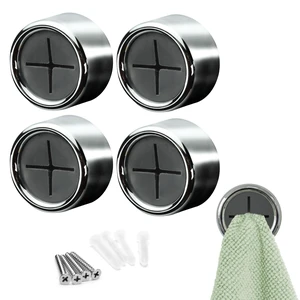 Adhesive Push Towel Hooks, 4 Pack, Grey | 2 Installation Options, Round Hooks for Kitchen, Bathroom, Garage and Home Use, Organization Hooks, Strong Grip Adhesive Push Towel Hooks, 4 Pack, Grey | 2 Installation Options, Round Hooks for Kitchen, Bathroom, Garage and Home Use, Organization Hooks, Strong Grip