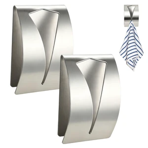 Self Adhesive Towel Hook Holder, 2Pcs Stainless Steel Kitchen Dish Towel Hook Grabber Wall Mount Non Drilling Hangers Shower Wall Hand Towels Hooks for Home Bathroom Kitchen Accesories, Silver Self Adhesive Towel Hook Holder, 2Pcs Stainless Steel Kitchen Dish Towel Hook Grabber Wall Mount Non Drilling Hangers Shower Wall Hand Towels Hooks for Home Bathroom Kitchen Accesories, Silver