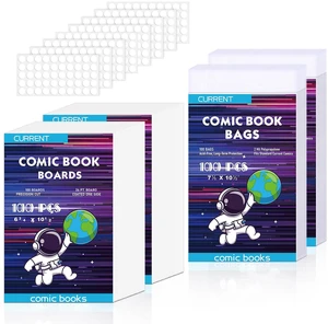 200 Pack Comic Book Bags and Boards, Thick Acid-Free Current Comic Books Backing Boards, Clear Book Sleeves Protector 7.15" X 10.5" 200 Pack Comic Book Bags and Boards, Thick Acid-Free Current Comic Books Backing Boards, Clear Book Sleeves Protector 7.15" X 10.5"