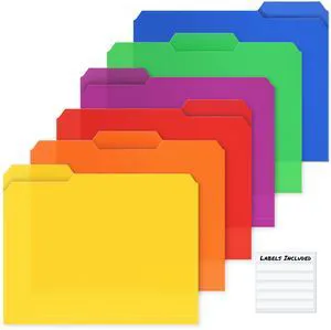 Plastic Colored File Folders, 1/3 Tab, Letter Size, 24 Pack Colorful Manila Sleeves 8.5x11, Acid-Free Poly for Long-Term Storage, Includes Labels Plastic Colored File Folders, 1/3 Tab, Letter Size, 24 Pack Colorful Manila Sleeves 8.5x11, Acid-Free Poly for Long-Term Storage, Includes Labels