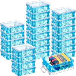 25 Pcs Plastic Crayon Boxes Bulk,Blue Stackable with Snap Lids, Classroom Supplies Organizer, Transparent Holder for Crayons Colored Pencils Markers Kids Storage 25 Pcs Plastic Crayon Boxes Bulk,Blue Stackable with Snap Lids, Classroom Supplies Organizer, Transparent Holder for Crayons Colored Pencils Markers Kids Storage