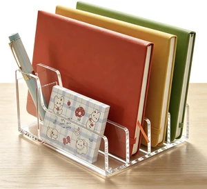 Acrylic Mail Organizer for Desk, 5 Compartments Letter Sorter with Pen Holder, Clear Desktop File Folder & Notebook Holder, Cute Office Supplies Organizer for Home Office School Acrylic Mail Organizer for Desk, 5 Compartments Letter Sorter with Pen Holder, Clear Desktop File Folder & Notebook Holder, Cute Office Supplies Organizer for Home Office School