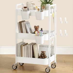 3 Tier Rolling Cart,Utility Cart with Locking Wheels, Hanging Cups,&Hooks, Heavy Duty Metal Storage Organizer Cart for Kitchen,Office, Bathroom,Craft Room,White 3 Tier Rolling Cart,Utility Cart with Locking Wheels, Hanging Cups,&Hooks, Heavy Duty Metal Storage Organizer Cart for Kitchen,Office, Bathroom,Craft Room,White