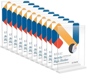 12 Pack Acrylic Sign Holder 8.5 x 11, Vertical T Shape Plastic Sign Holder with Base, Double-Sided Clear Tabletop Plexiglass Flyer Stands for Restaurant Office Store Home Picture Frame Display 12 Pack Acrylic Sign Holder 8.5 x 11, Vertical T Shape Plastic Sign Holder with Base, Double-Sided Clear Tabletop Plexiglass Flyer Stands for Restaurant Office Store Home Picture Frame Display