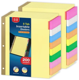 200 Pack Insertable Binder Dividers with 8 Tabs for 3-Ring Binder Multicolor Tab Dividers, Letter Size, Gold-Reinforced Holes, Bulk Pack, Buff Paper, 8-Tab Set, Fits School Office Home 200 Pack Insertable Binder Dividers with 8 Tabs for 3-Ring Binder Multicolor Tab Dividers, Letter Size, Gold-Reinforced Holes, Bulk Pack, Buff Paper, 8-Tab Set, Fits School Office Home