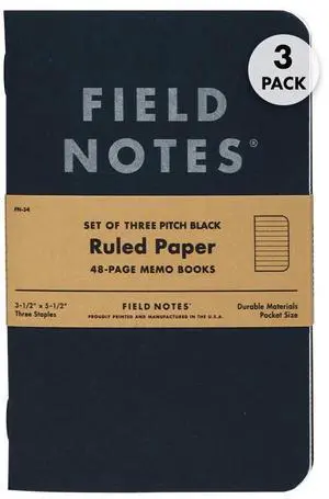 3-Pack Pitch Black Memo Books (3.5" X 5.5"), Ruled, 48 Pages | Thin Pocket Sized EDC Notebook With 90 GSM Paper & Paperback Cover | Work Notebooks For Note Taking | Made in the USA 3-Pack Pitch Black Memo Books (3.5" X 5.5"), Ruled, 48 Pages | Thin Pocket Sized EDC Notebook With 90 GSM Paper & Paperback Cover | Work Notebooks For Note Taking | Made in the USA