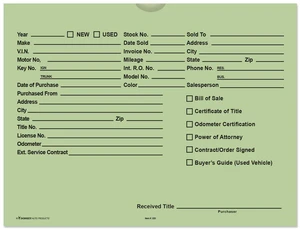 Printed Vehicle Deal Envelopes 9x12 Deal Jackets (100 shrink wrapped) (Green) Printed Vehicle Deal Envelopes 9x12 Deal Jackets (100 shrink wrapped) (Green)
