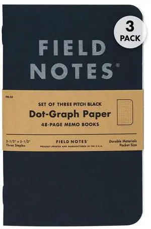 3-Pack Pitch Black Memo Books (3.5" X 5.5"), Dot-Graph, 48 Pages | Thin Pocket Sized EDC Notebook With 90 GSM Paper & Paperback Cover | Work Notebooks For Note Taking | Made in the USA 3-Pack Pitch Black Memo Books (3.5" X 5.5"), Dot-Graph, 48 Pages | Thin Pocket Sized EDC Notebook With 90 GSM Paper & Paperback Cover | Work Notebooks For Note Taking | Made in the USA