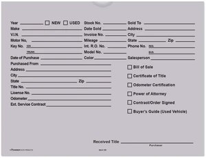 Printed Vehicle Deal Envelopes 9x12 Deal Jackets (100 shrink wrapped) (Gray) Printed Vehicle Deal Envelopes 9x12 Deal Jackets (100 shrink wrapped) (Gray)