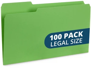 100 File Folders, Legal Size, 1/3 Cut Tab, Green Durable 11pt Uncoated Paper, 1/3 Cut Top Tab, Assorted Tab Positions, for Office, School, and Home Filing 100 File Folders, Legal Size, 1/3 Cut Tab, Green Durable 11pt Uncoated Paper, 1/3 Cut Top Tab, Assorted Tab Positions, for Office, School, and Home Filing