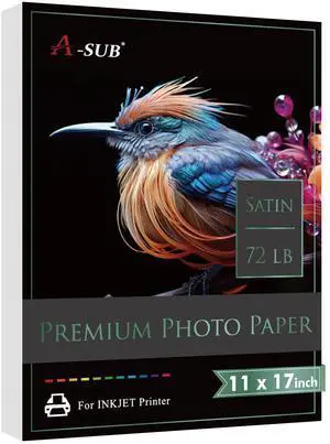 Satin Photo Paper, Waterproof, 11x17 Inch 50 Sheets, 72lb, Single Sided, for Inkjet Printers, for Family Photos, Art Prints Satin Photo Paper, Waterproof, 11x17 Inch 50 Sheets, 72lb, Single Sided, for Inkjet Printers, for Family Photos, Art Prints