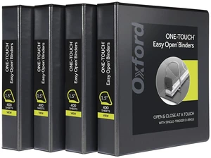 3 Ring Binders, Binders for School and Office, Durable 1.5 Inch ONE-Touch Easy Open D Rings, View Binder Covers on 3 Sides, Durable Hinge, Non-Stick, PVC-Free, Black, 4 Pack (79905) 3 Ring Binders, Binders for School and Office, Durable 1.5 Inch ONE-Touch Easy Open D Rings, View Binder Covers on 3 Sides, Durable Hinge, Non-Stick, PVC-Free, Black, 4 Pack (79905)