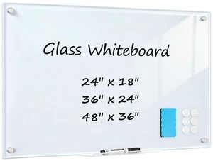 Tempered Glass Whiteboard 24" x 18" Magnetic Glass Dry Erase Board (2 x 1.5) Small Wall Mounted Glass White Board with Acrylic Pen Tray for Office, Home, School Tempered Glass Whiteboard 24" x 18" Magnetic Glass Dry Erase Board (2 x 1.5) Small Wall Mounted Glass White Board with Acrylic Pen Tray for Office, Home, School
