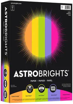 Astrobrights(R) Bright Color Paper, 8 1/2in. x 11in., 24 Lb, Assorted Colors, Ream Of 500 Sheets, 21289 Astrobrights(R) Bright Color Paper, 8 1/2in. x 11in., 24 Lb, Assorted Colors, Ream Of 500 Sheets, 21289