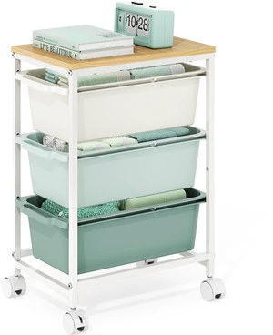 Slim Rolling Cart with 3 Drawers, Metal Utility Storage Cart | Wooden Tabletop, Lockable Wheels, Under Desk Trolley for Bedroom, Children's Room and Office Organization, Green Slim Rolling Cart with 3 Drawers, Metal Utility Storage Cart | Wooden Tabletop, Lockable Wheels, Under Desk Trolley for Bedroom, Children's Room and Office Organization, Green