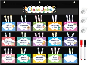 Class Jobs Pocket Chart with 70 Colorful Dry Erase Cards and 3 Hooks,Class Management Educational Pocket Chart Teacher's Helper Size: 24.5x21.8inch Bulletin Board for Classroom (Black) Class Jobs Pocket Chart with 70 Colorful Dry Erase Cards and 3 Hooks,Class Management Educational Pocket Chart Teacher's Helper Size: 24.5x21.8inch Bulletin Board for Classroom (Black)