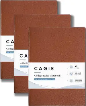 College Ruled Journal for Men & Women, Softcover A5 Leather Notebook 3 Pack, Brown, 176 Pages, 100 GSM Paper, Vegan Leather, Customizable Bookmark, Daily Writing, Journaling, Work & School College Ruled Journal for Men & Women, Softcover A5 Leather Notebook 3 Pack, Brown, 176 Pages, 100 GSM Paper, Vegan Leather, Customizable Bookmark, Daily Writing, Journaling, Work & School