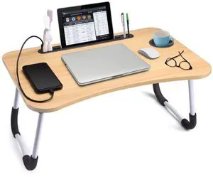 Foldable Lap Desk with Cup Holder for Bed, Couch, Floor Portable,with USB Light, Fan, Pen Holder,Tablet Holder,for Laptop,Writing,Eating,Walnut Foldable Lap Desk with Cup Holder for Bed, Couch, Floor Portable,with USB Light, Fan, Pen Holder,Tablet Holder,for Laptop,Writing,Eating,Walnut