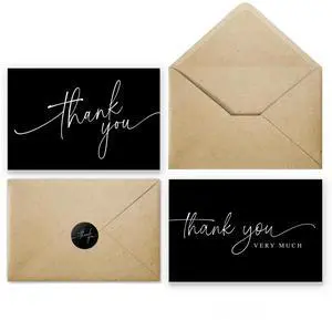 Thank You Cards with Envelopes - Bulk Pack of 100 Black Thank You Card 4" x 6" Thank You Cards and Stickers, For Business, Baby Shower, Wedding, Small Business, Graduation, Bridal Shower, Funeral Thank You Cards with Envelopes - Bulk Pack of 100 Black Thank You Card 4" x 6" Thank You Cards and Stickers, For Business, Baby Shower, Wedding, Small Business, Graduation, Bridal Shower, Funeral