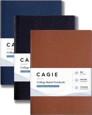 College Ruled Journal for Men & Women, Softcover A5 Leather Notebook 3 Pack, 176 Pages, 100 GSM Paper, Vegan Leather, Customizable Bookmark, Lay-Flat, Daily Writing, Journaling, Work & School College Ruled Journal for Men & Women, Softcover A5 Leather Notebook 3 Pack, 176 Pages, 100 GSM Paper, Vegan Leather, Customizable Bookmark, Lay-Flat, Daily Writing, Journaling, Work & School