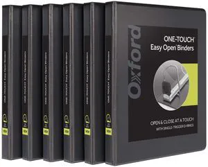 3 Ring Binders, 0.5 inch ONE-Touch Easy Open D Rings, Durable Binders for School and Office, View Binder Covers, Xtralife Hinge, Non-Stick, PVC-Free, Black, Holds 125 Sheets, 6 PK (79901) 3 Ring Binders, 0.5 inch ONE-Touch Easy Open D Rings, Durable Binders for School and Office, View Binder Covers, Xtralife Hinge, Non-Stick, PVC-Free, Black, Holds 125 Sheets, 6 PK (79901)