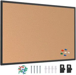 Cork Board Bulletin Board 20 x 30, Black Aluminium Framed Corkboard, Office Board for Wall Cork, Large Wall Mounted Notice Pin Board with 16 Push Pins for School, Home & Office Cork Board Bulletin Board 20 x 30, Black Aluminium Framed Corkboard, Office Board for Wall Cork, Large Wall Mounted Notice Pin Board with 16 Push Pins for School, Home & Office